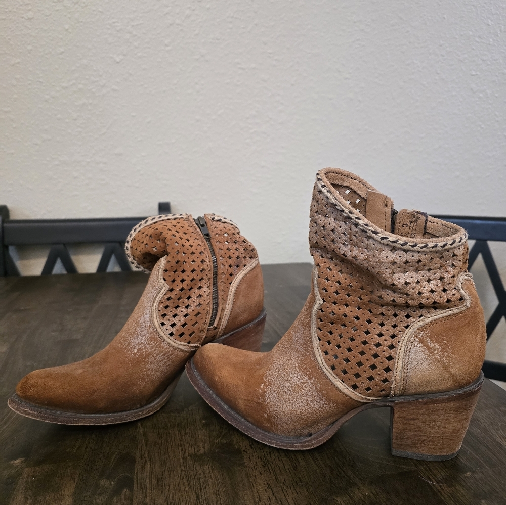 Corral Tan Ankle Boots with Perforated Design